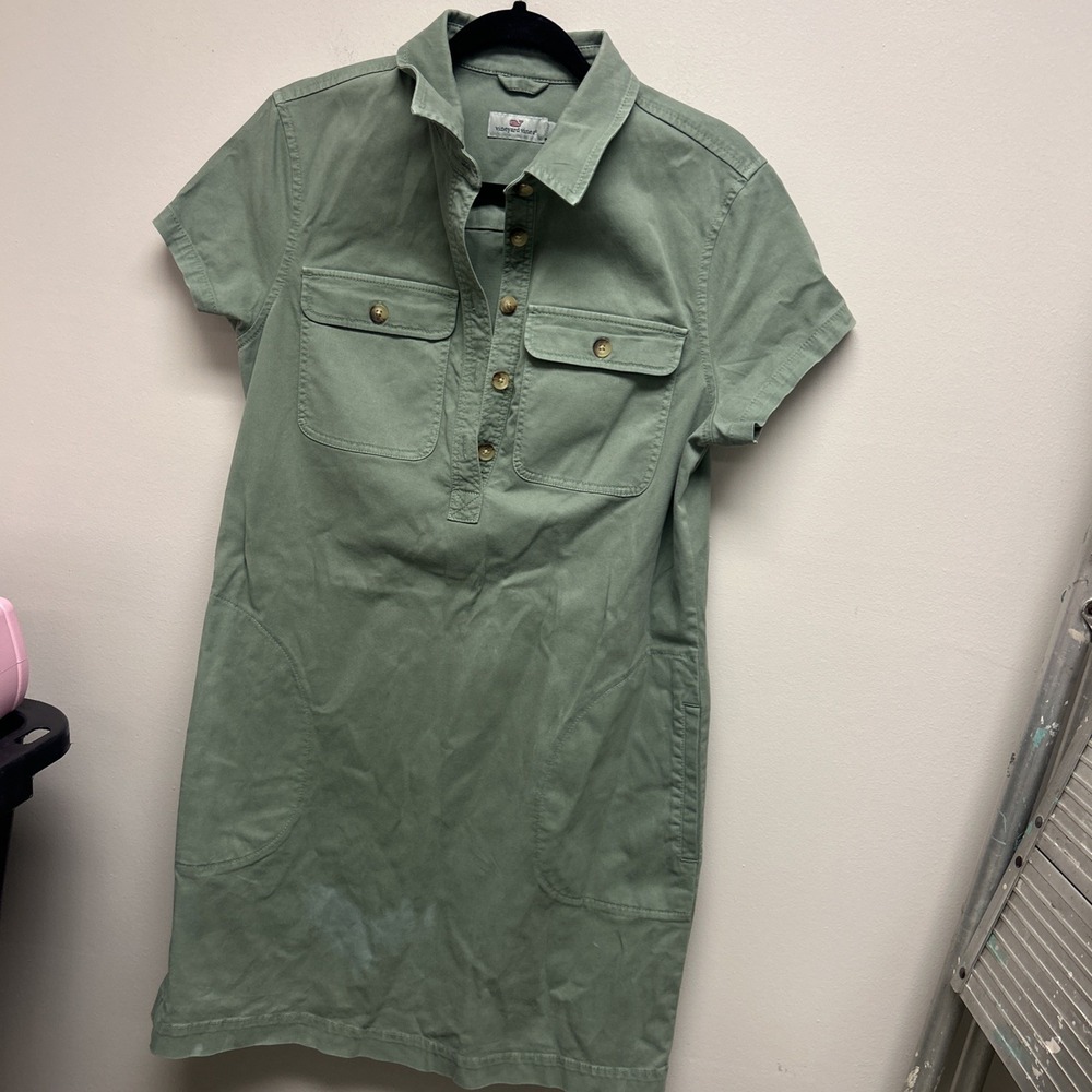 Vineyard Vines Green Button Down Collared Short Sleeve Dress Size 10